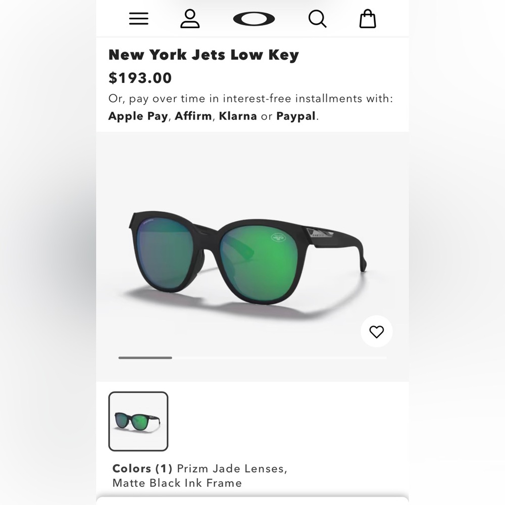New York Jets Low Key Womens sunglasses, Prizm Jade Lenses, Matte Black Frames